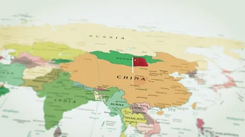 The camera rotating around China on the world map takes the focus Stock Footage 168414779