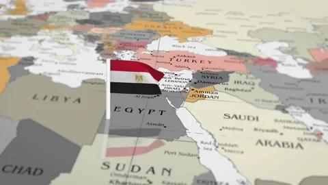 The camera rotating around Egypt on the world map takes the focus. Stock Footage 297754194
