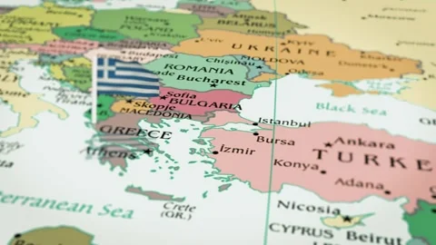 The camera rotating around Greece, on the world map takes the focus. Stock Footage 296826374