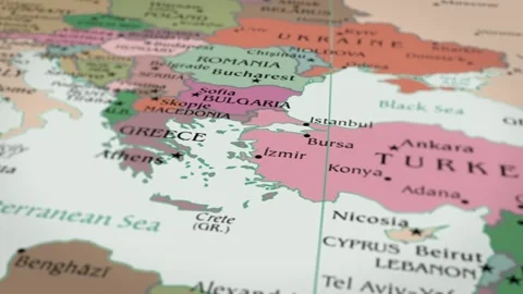 The camera rotating around Greece on the world map takes the focus. Stock Footage 297376293