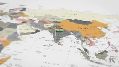 The camera rotating around India on the world map takes the focus. Stock Footage 299938864