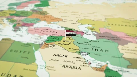 The camera rotating around Iraq on the world map takes the focus. Stock Footage 236763661