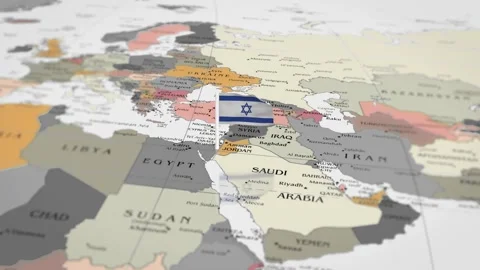 The camera rotating around Israel on the world map takes the focus. 스톡 동영상 299939307