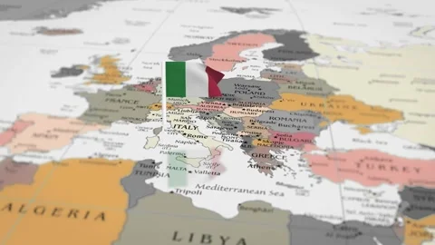 The camera rotating around Italy on the world map takes the focus. Stock Footage 297753540
