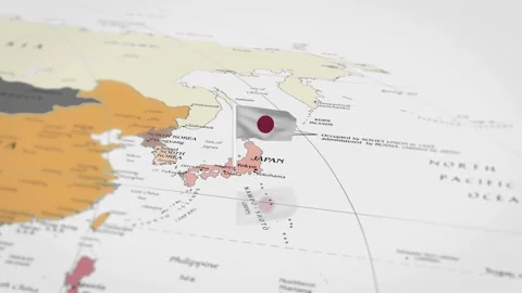 The camera rotating around  japon, on the world map takes the focus. Stock Footage 299942259