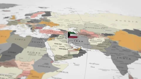 The camera rotating around Kuwait on the world map takes the focus. Stock Footage 299940101