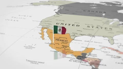The camera rotating around Mexico on the world map takes the focus. Stock Footage 297754049