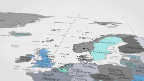 The camera rotating around norway on the world map takes the focus. Stock Footage 299940363
