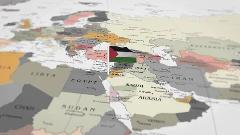 The camera rotating around Palestine on the world map takes the focus. Stock Footage 299938440