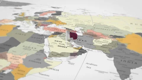 The camera rotating around Qatar on the world map takes the focus. Stock Footage 299941915