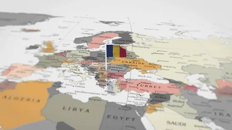 The camera rotating around Romania on the world map takes the focus. Stock Footage 299940815