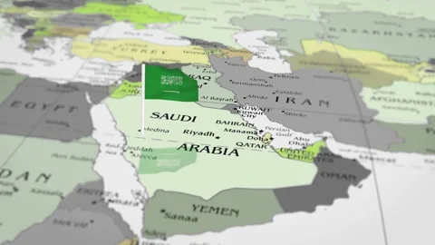 The camera rotating around  Saudi Arabia on the world map takes the focus. Stock Footage 297375627