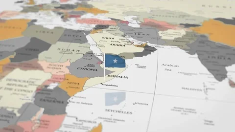 The camera rotating around Somalia on the world map takes the focus. Stock Footage 299941079