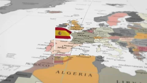 The camera rotating around Spain on the world map takes the focus. Stock Footage 297753375