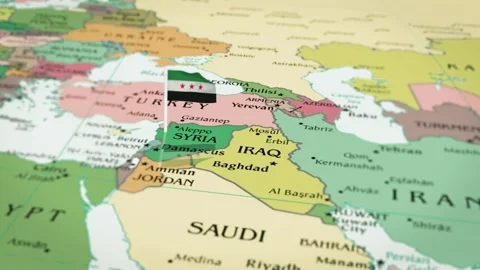 The camera rotating around Syria, on the world map takes the focus. Stock Footage 296826441