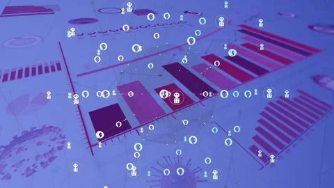 Camera rotating, central sphere and 3D chart revealing bars, glyphs orbiting to Stock Footage 334760314