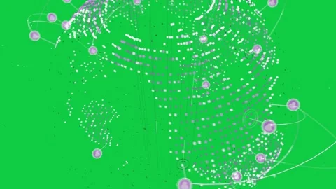 Camera rotating, digital globe forming lilac dots, nodes orbiting showing global Stock Footage 337127235
