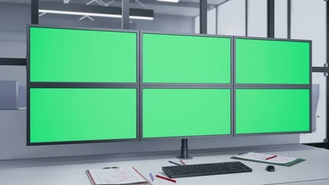 Camera rotating near Multiple Monitors with chroma key. 動画素材 89870996