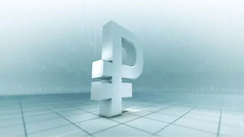 Camera Rotation Around the  3D Russian Ruble Symbol In a Futuristic Financial Stock Footage 250158896