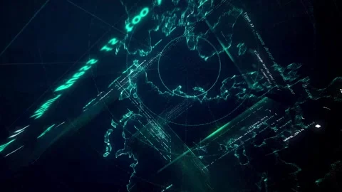 Camera rotation in hologram globe projection with programming walls. Coding  Stock Footage 267720586