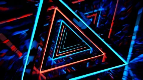 Camera rotation in a triangular tunnel. Triangular metal tunnel. Stock Footage 242538421