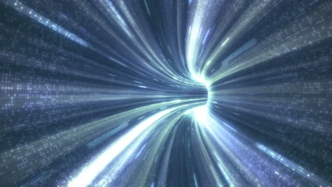 Camera running into an high speed blue energy tunnel loop Stock Footage 130758723