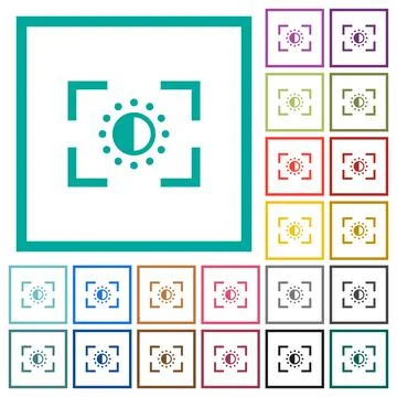 Camera saturation setting flat color icons with quadrant frames Stock Illustration