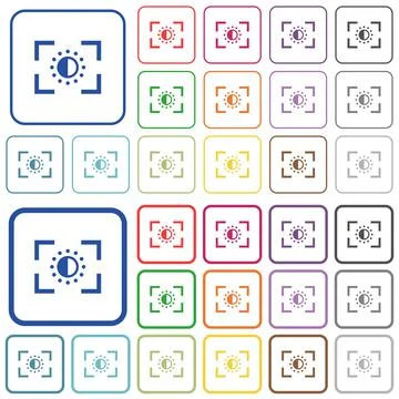 Camera saturation setting outlined flat color icons 스톡 일러스트