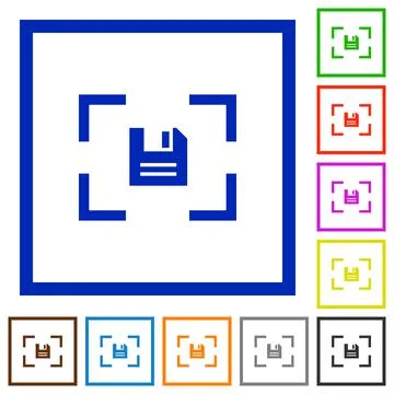 Camera save image flat framed icons Stock Illustration