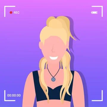 Camera screen frame viewfinder rec female blogger or reporter recording onlin Illustrazione stock