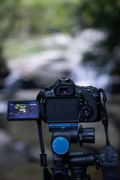 Camera Screen Showing Waterfall Shot Live View Photography Concept Stock Photos
