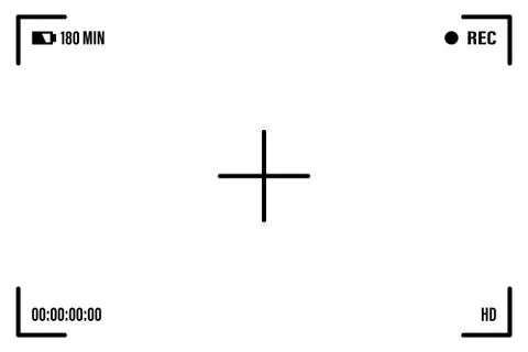Camera screen with white frame, figures and battery symbol. Camcorder viewfin Stock Illustration