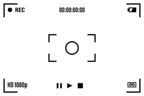 Camera screen with white frame, figures and battery symbol. Camcorder viewfin Stock Illustration