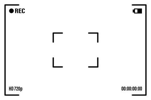 Camera screen with white frame, figures and battery symbol. Camcorder viewfin Stock Illustration