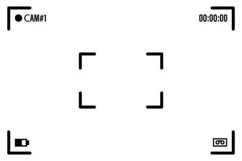 Camera screen with white frame, figures and battery symbol. Camcorder viewfin Stock Illustration