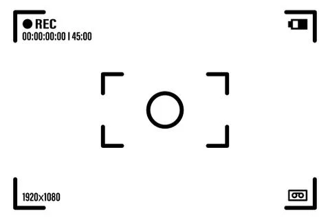 Camera screen with white frame, figures and battery symbol. Camcorder viewfin Stock Illustration