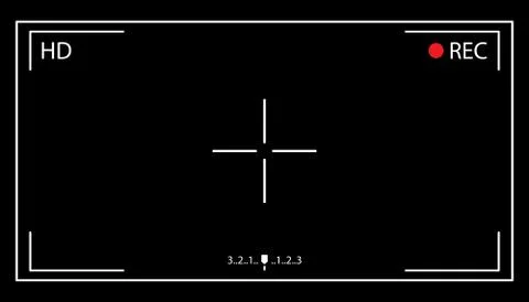 Camera screen with white frame, figures and battery symbol. Camcorder viewfin Stock-Illustration