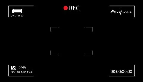 Camera screen with white frame, figures and battery symbol. Camcorder viewfin イラスト素材