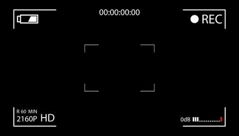 Camera screen with white frame, figures and battery symbol. Camcorder viewfin Stock Illustration