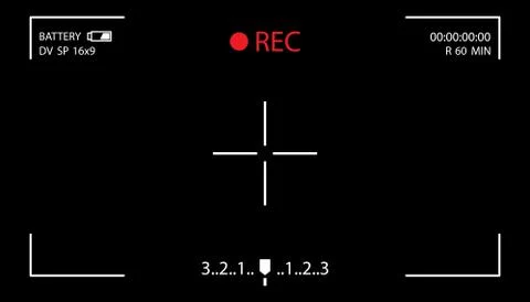 Camera screen with white frame, figures and battery symbol. Camcorder viewfin Stock Illustration