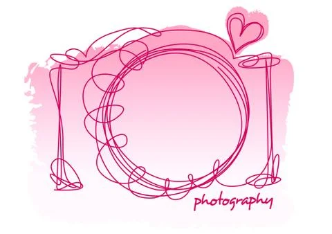 Camera scribble with a heart on a white background Stock Illustration