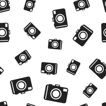 Camera seamless pattern background. Business flat vector illustration. Photoc イラスト素材
