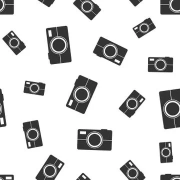 Camera seamless pattern background. Business flat vector illustration. Photoc Stock Illustration