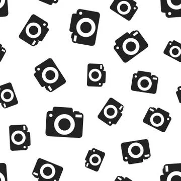 Camera seamless pattern background. Business flat vector illustration. Photoc Illustrazione stock