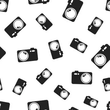 Camera seamless pattern background. Business flat vector illustration. Photoc Illustrazione stock