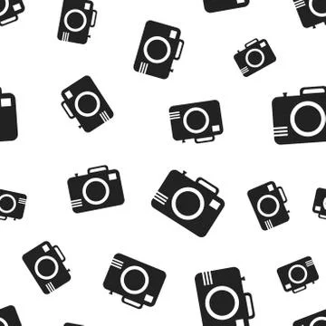 Camera seamless pattern background. Business flat vector illustration. Photoc Stock Illustration