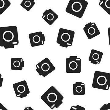Camera seamless pattern background. Business flat vector illustration. Photoc Stock Illustration