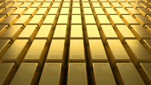 Camera seamlessly moves over rows of fine gold bars Vídeos de archivo 107192000