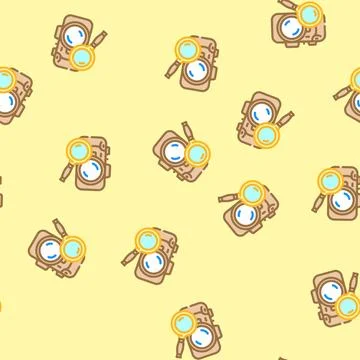 Camera search magnifying glass vector seamless pattern Stock Illustration