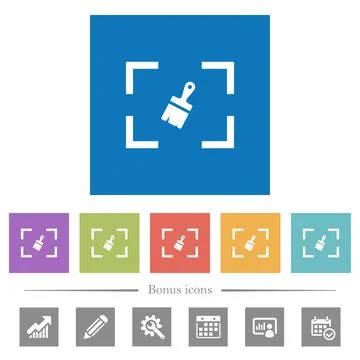 Camera sensor cleaning flat white icons in square backgrounds Stock Illustration